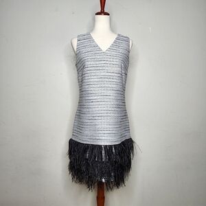 Sail to Sable Metallic Tweed and Feather Sleeveless Party‎ Dress Size 6